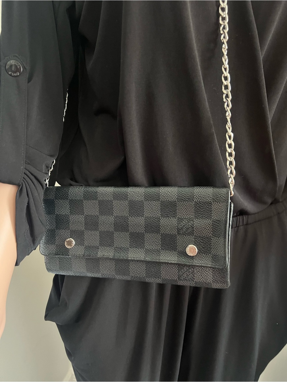 Louis Vuitton Damier Graphite Modulable Flap Wallet w/ Chain - COA Included
